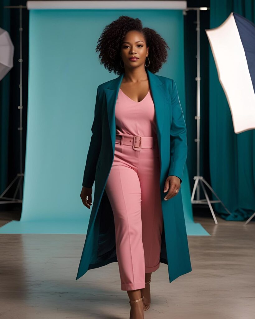 confident woman walking into a photo shoot with purpose